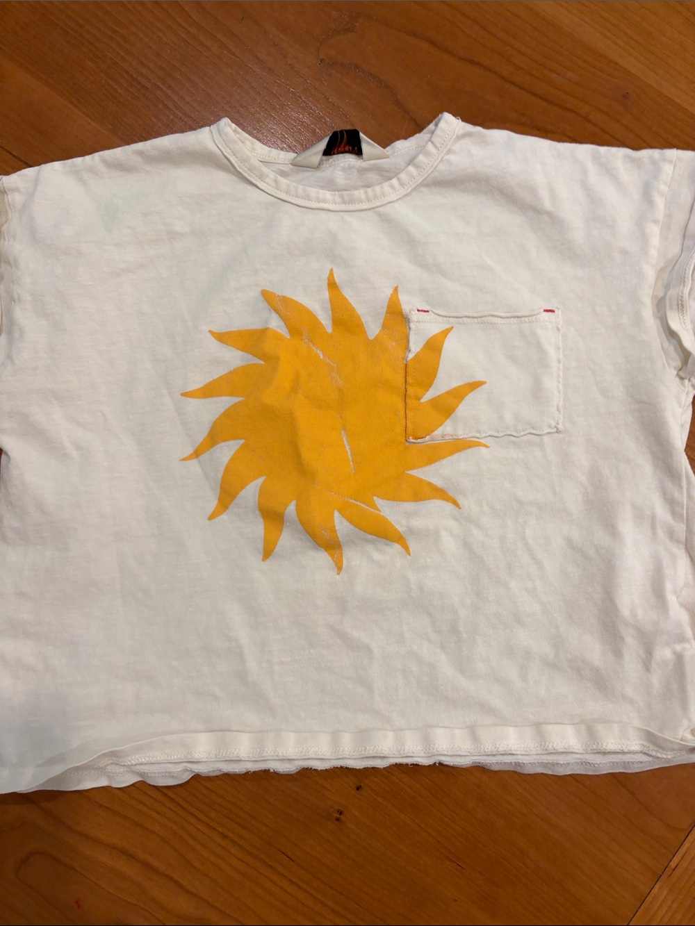 Kids White Tee with Yellow Sun Graphic and Pocket